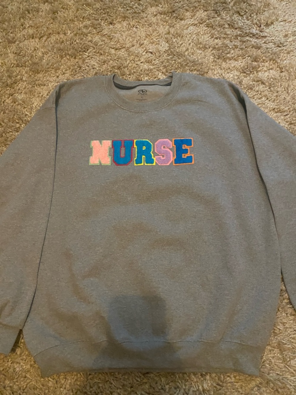 Athletic Works Gray Crewneck Sweatshirt with Multicolor 'NURSE' Patch